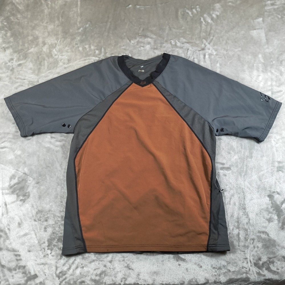 Fox Racing Jersey Mens Small Gray Brown Colorblock Vented Racing V Neck Moto
